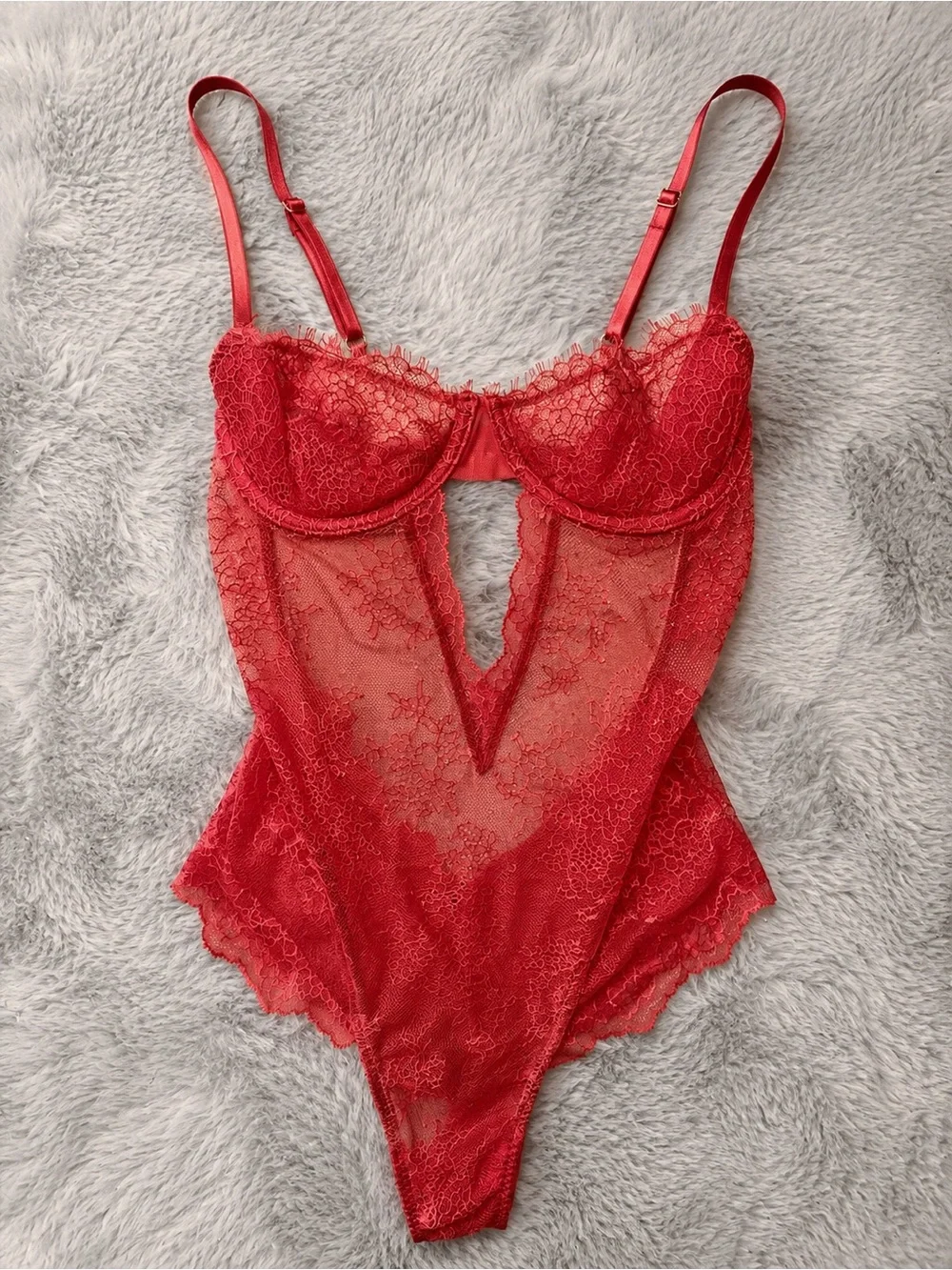 NWT Victoria's Secret Red Lace Plunge Teddy